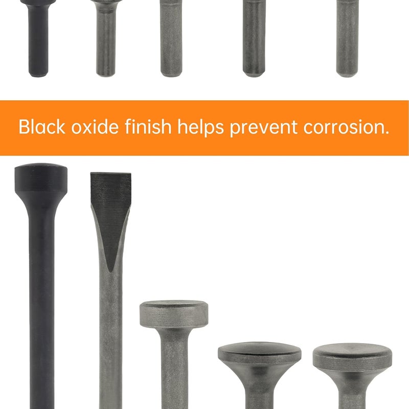 ChgImposs 6Pcs Smoothing Air Hammer Bits Set, 0.4" (10mm) Shank Extended Length Heavy Duty High Carbon Steel Pneumatic Chisel Attachments with Spring - Image 3